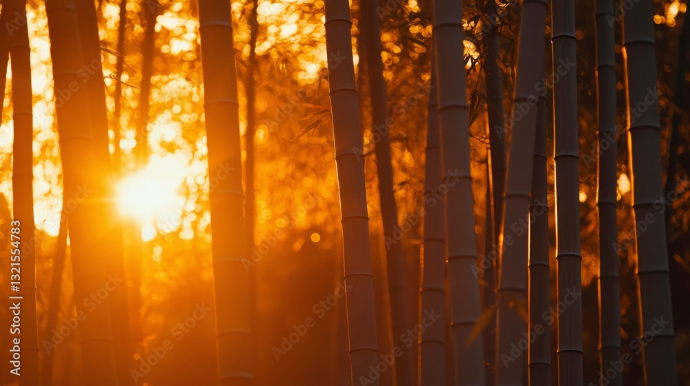 Naklejka premium Golden bamboo forest at sunset