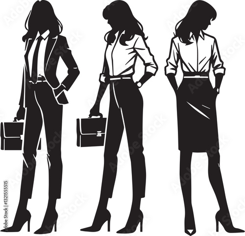 business women in office, Businesswoman silhouette vector, Woman and bag vector illustration, Woman logo vector,  Woman silhouette vector isolated on white background