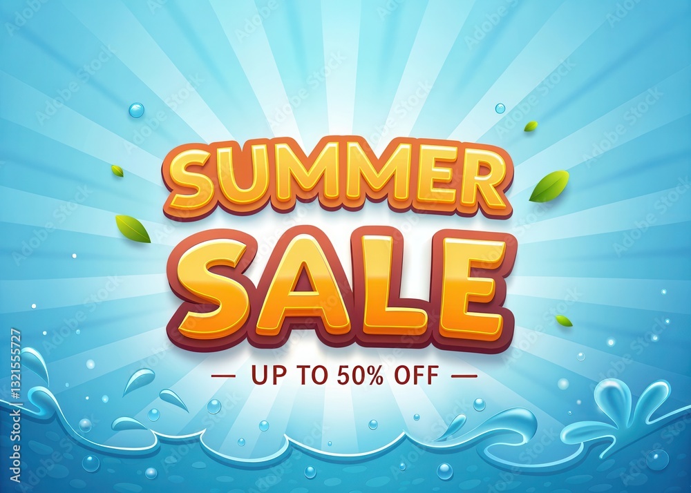 Fototapeta premium Summer sale promotion with special deals and discount. Colorful summer sale graphic featuring bold text and a water theme.