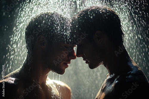 Wallpaper Mural Two Men Embracing Under Shower Water Spray Romantic Kiss Love Connection Family Torontodigital.ca