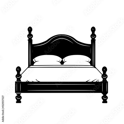 American Traditional Bed frame, household object, vector graphic