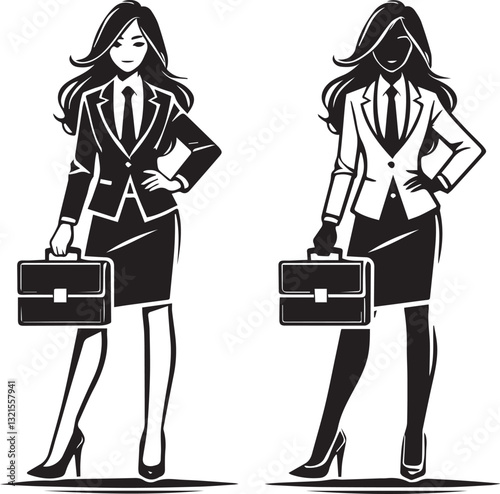 business women in office, Businesswoman silhouette vector, Woman and bag vector illustration, Woman logo vector,  Woman silhouette vector isolated on white background