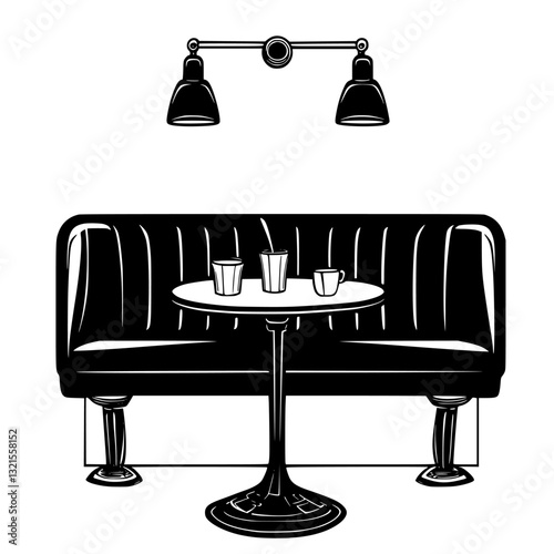 Art Deco Breakfast nook seating, household object, vector graphic