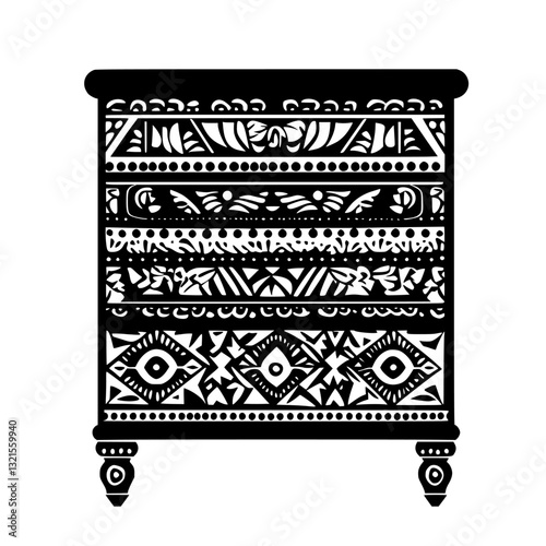Bohemian Chest of drawers, household object, vector graphic