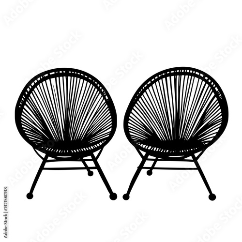 Bohemian Outdoor chairs, household object, vector graphic