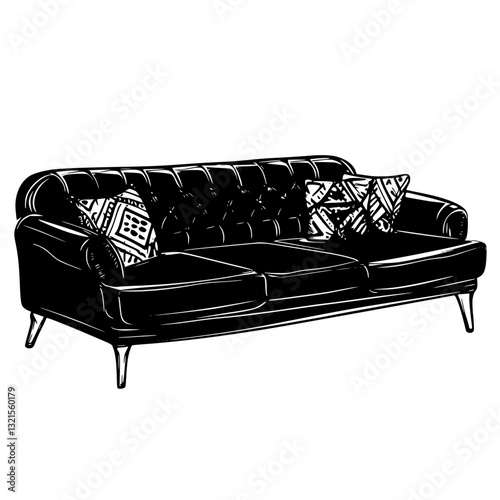 Bohemian Sectional sofa, household object, vector graphic