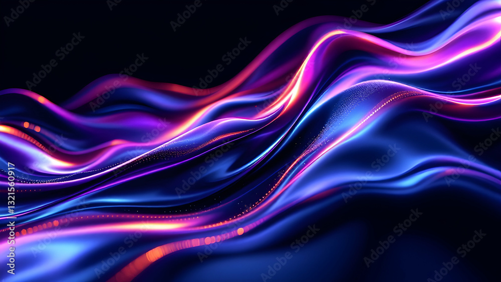 Naklejka premium Abstract Futuristic Wave Background with Vibrant Neon Light Streaks – Modern Digital Energy Flow Illustration