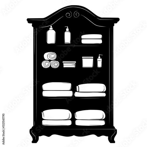 Cottage Linen cabinet, household object, vector graphic