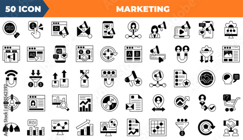 Marketing icon set. Containing Management, seo, target,and more. Duotone vector icons collection.