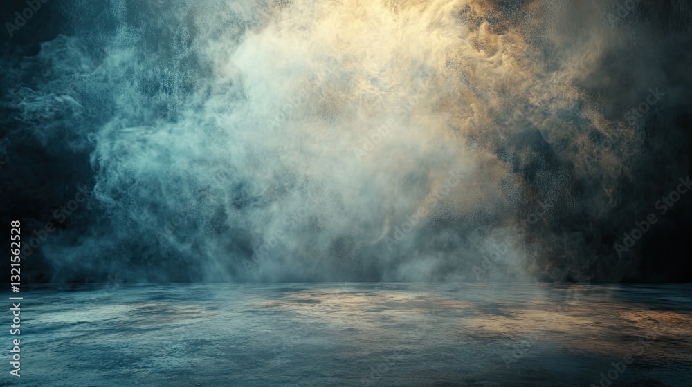 Moody cement floor with swirling mist in soft lighting, adding depth and intrigue Moody cement floor with swirling mist in soft lighting, adding depth and intrigue