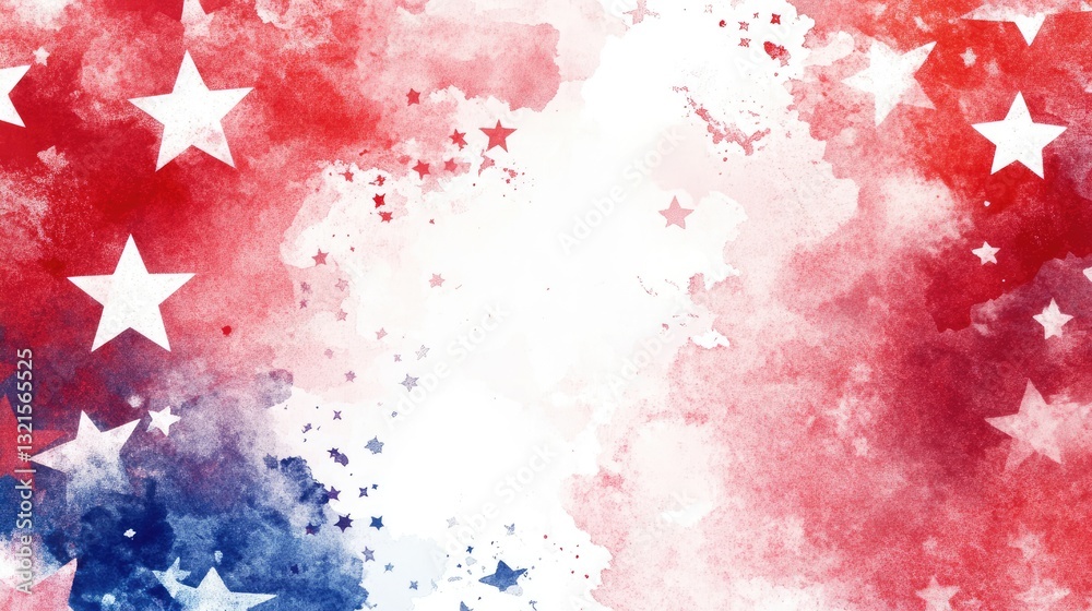 Abstract watercolor background featuring red and blue stars with a white center, ideal for patriotic themes Abstract watercolor background featuring red and blue stars with a white center, ideal for patriotic themes