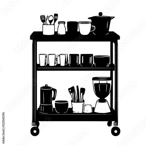 Retro Kitchen cart, household object, vector graphic