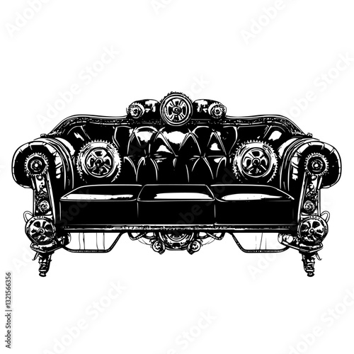 Steampunk Sectional sofa, household object, vector graphic