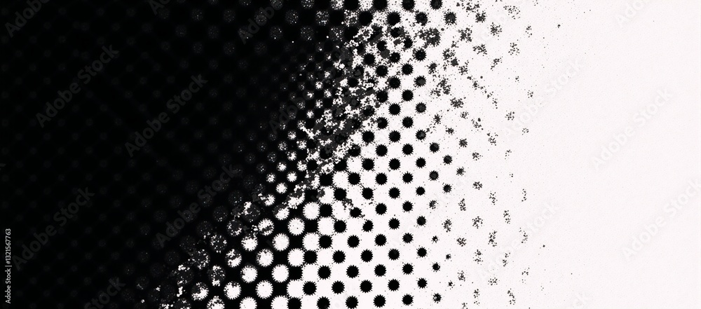 Halftone gradient texture with repeating polka-dot fade on a black comic-style overlay