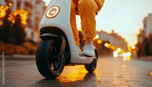 Electric scooter ride at sunset photo