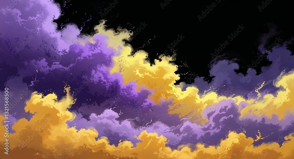 Abstract yellow purple fog mist anime on plain dark black background illustration Abstract yellow purple fog mist anime on plain dark black background illustration