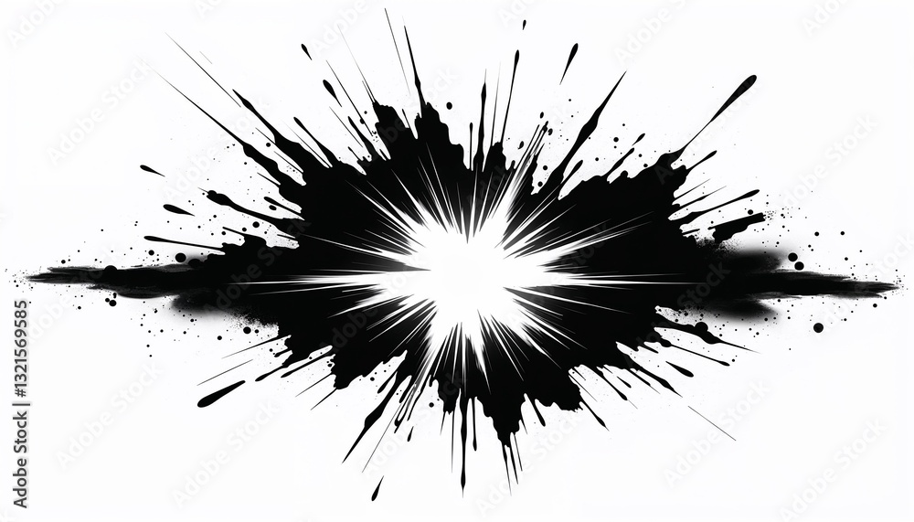 Black ink splash with radial burst effect on white background Black ink splash with radial burst effect on white background
