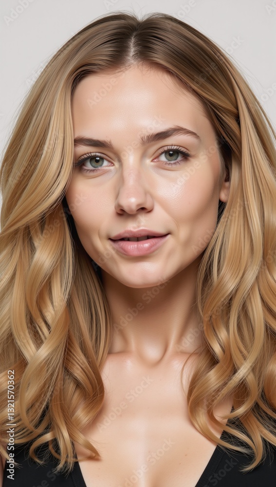 Naklejka premium Portrait features female with long blonde curls