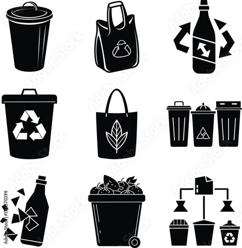 Recycling Icons Waste, Bins, Bags, Bottles, and Compost
