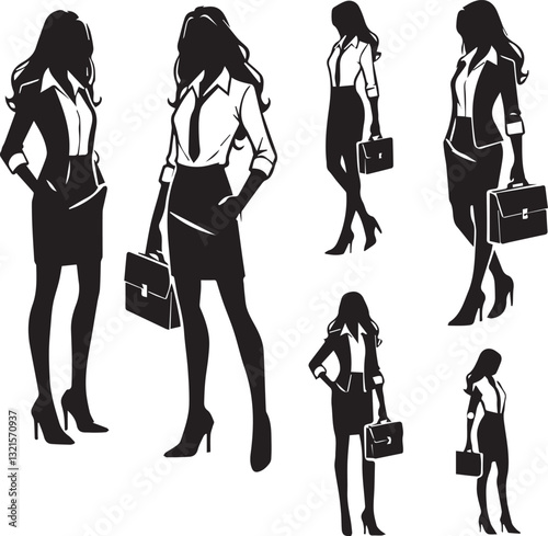 business women in office, Businesswoman silhouette vector, Woman and bag vector illustration, Woman logo vector,  Woman silhouette vector isolated on white background