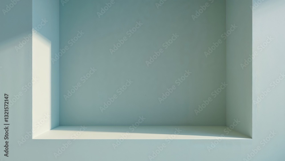 An empty recessed box built into a wall of light blue An empty recessed box built into a wall of light blue
