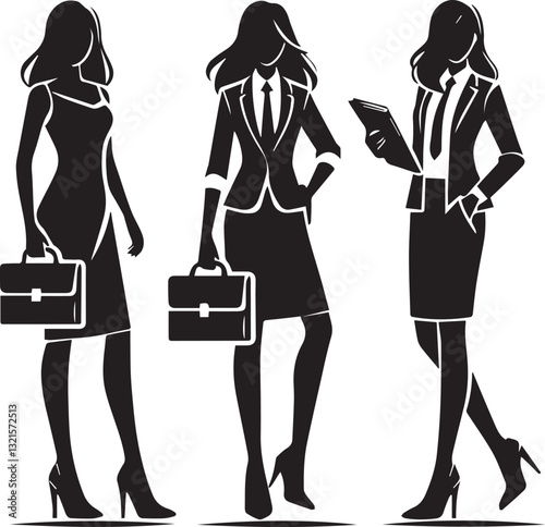 business women in office, Businesswoman silhouette vector, Woman and bag vector illustration, Woman logo vector,  Woman silhouette vector isolated on white background