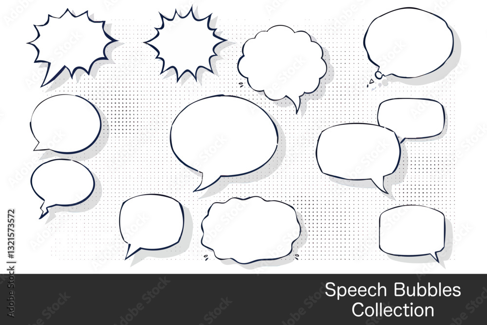 collection of various speech bubbles in different shapes and sizes, perfect for comic or graphic design projects. These empty speech bubbles can be used to convey dialogue or thoughts creatively