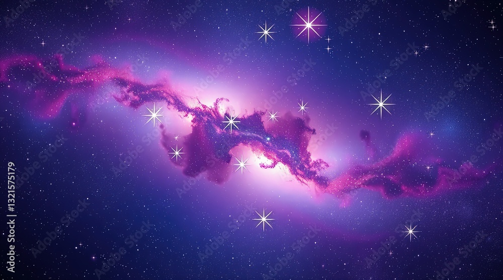 Obraz premium Cosmic nebula in purple space background for astronomy presentations, science blogs, educational materials, and space-themed designs with copy space