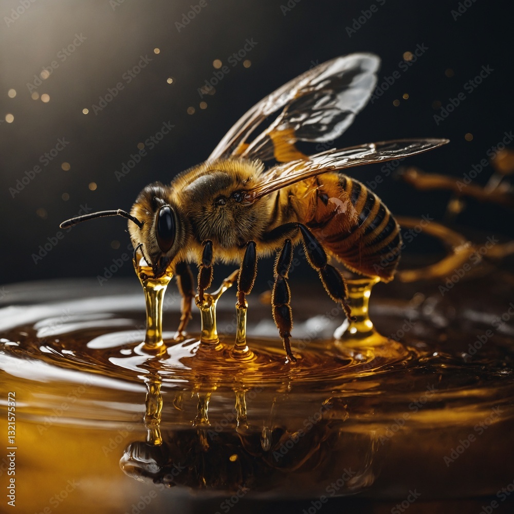 Naklejka premium Enjoy the rich texture of honey as it drips gently from a spoon into a bowl of fresh yogurt