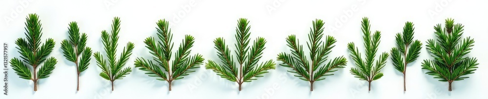 Sprigs of fir branches isolated on white background, evergreen trees, nature, trees Sprigs of fir branches isolated on white background, evergreen trees, nature, trees