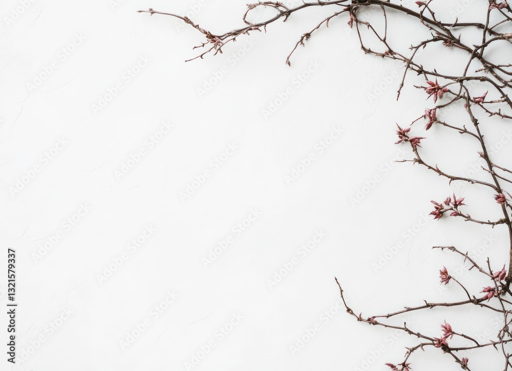 Obraz premium Branch with Buds on White Background for Spring Themed Design