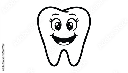 Cute Smiling Tooth Cartoon Vector Icon for Dental and Kids Dentistry Logo.