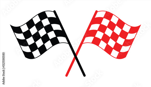 Set of Crossed Racing Checkered Flags Icon Vector Illustration