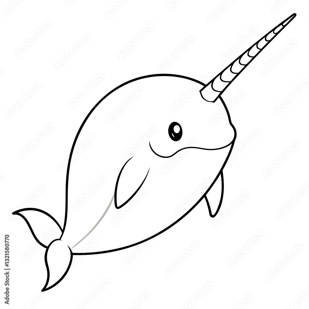 Obraz premium a cute illustration of a narwhal, a marine mammal with a long, spiraled tusk