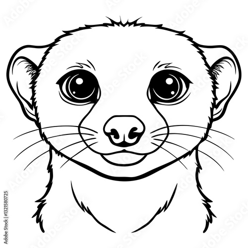 a minimalist black and white illustration of a cute meerkat face, staring at the viewer with curious eyes. The graphic captures the animal's unique features
