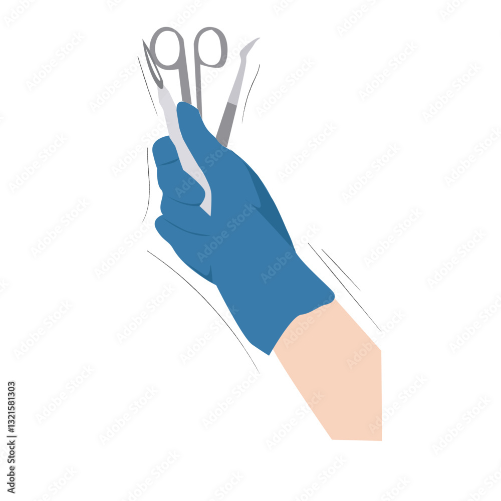 Obraz premium Surgeons hands in gloves holding scalpel and forceps.hand holding surgical instrument