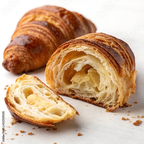 A bitten croissant revealing soft layers photo