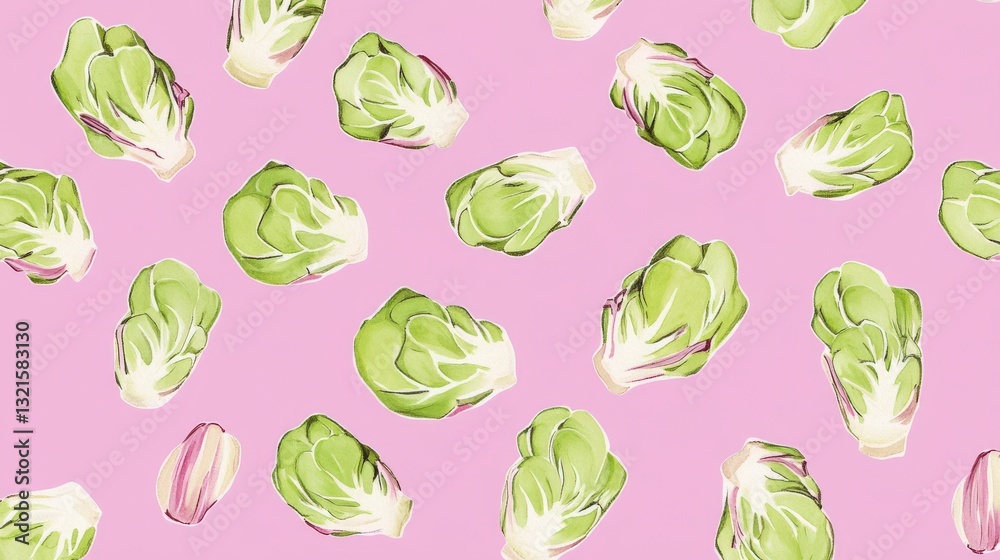 Naklejka premium A Delightful Pattern of Hand-Painted Brussel Sprouts on a Pastel Background