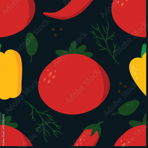 seamless pattern with tomatoes and peppers minimalism vegetables