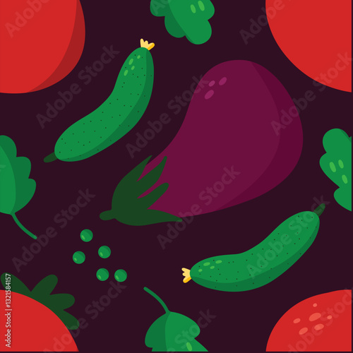 seamless pattern minimalism vegetables eggplant tomatoes