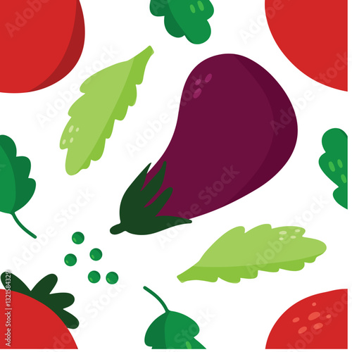 seamless pattern minimalism vegetables eggplant tomatoes