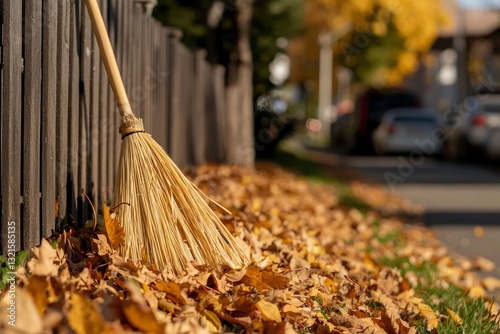 Autumn leaves being swept