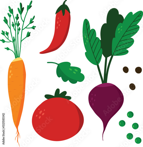 set vegetables, herbs, spices
