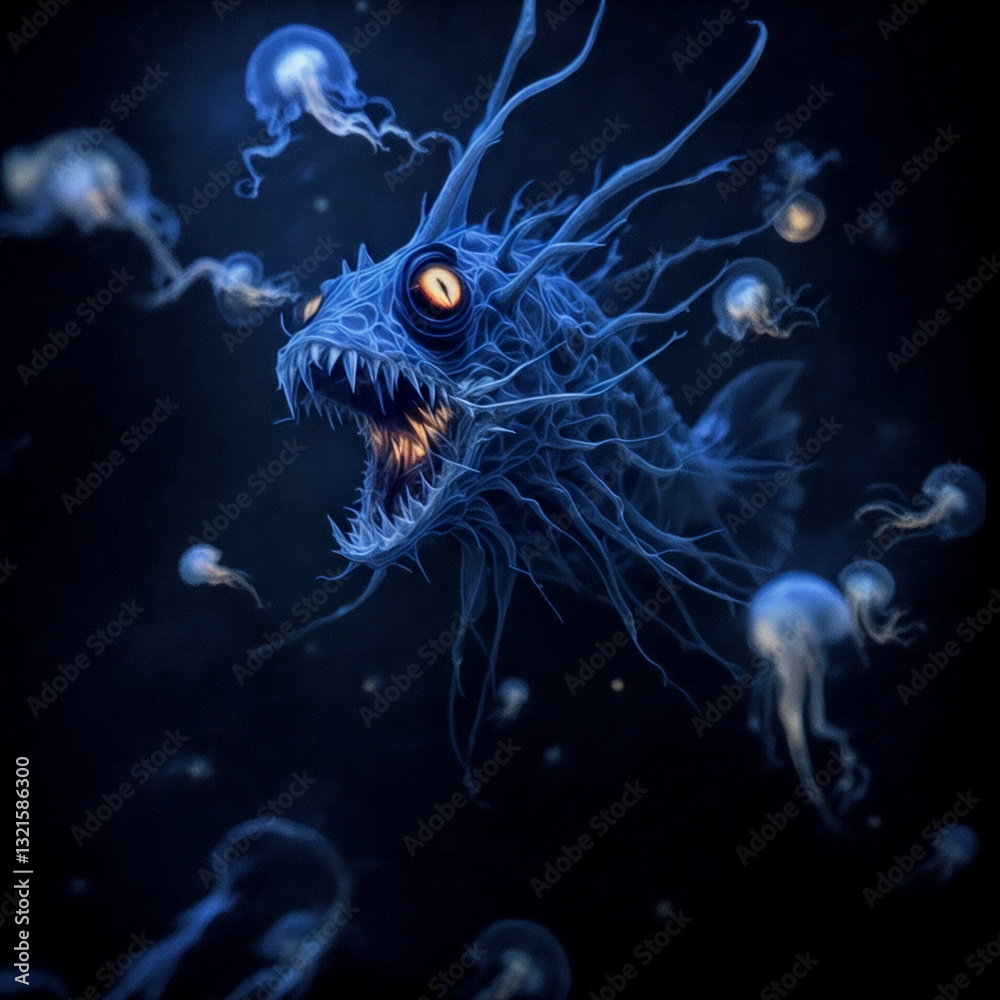 Fototapeta premium Artistic Depiction of Microscopic Organisms in Blue Hues