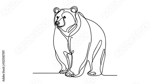 minimalist continuous one line drawing illustration of a realistic bear standing on its feet