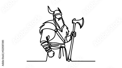 viking holding an axe portrait one line drawing  photo