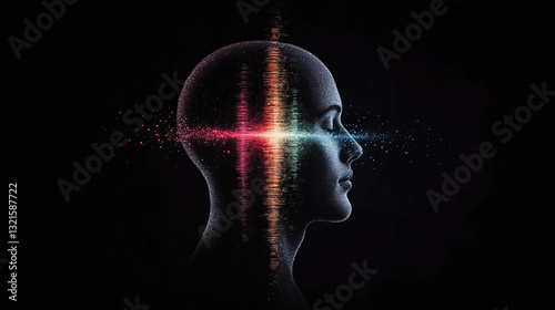Dynamic Human Silhouette Amidst Vibrant Frequency Waves