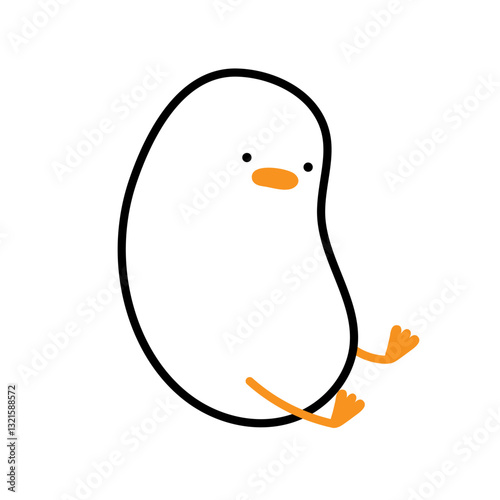 Funny Hand Draw goose character. Sad goose sits. Funny goose mascot. Domestic white goose, duck. Cartoon illustration isolated on transparent Background