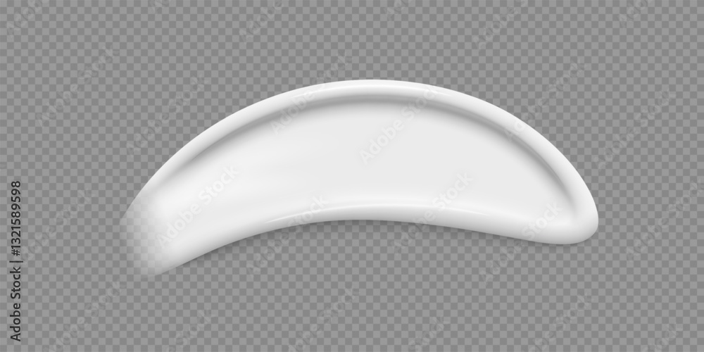 White cream swatch. Stroke of cosmetic product, creme, toothpaste, foundation, scrub, cleanser, liquid soap. Beauty industry. Realistic vector Illustration.