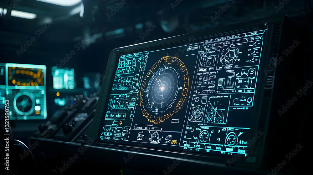Futuristic Digital Display With Glowing Blue Light And Abstract Data In A Dark Technological Environment Futuristic Digital Display With Glowing Blue Light And Abstract Data In A Dark Technological Environment